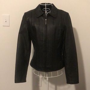 Victoria Secret - MODA International Genuine Black Leather Jacket.